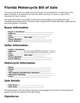Free Motorcycle Bill of Sale Form for Florida State