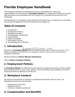 Free Employee Handbook Form for Florida State