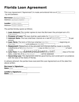 Free Loan Agreement Form for Florida State