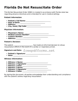 Free Do Not Resuscitate Order Form for Florida State