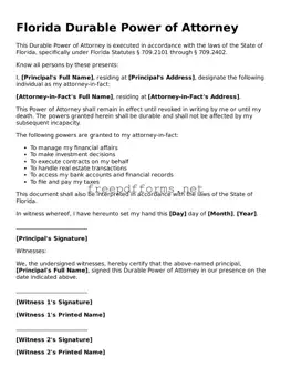 Free Durable Power of Attorney Form for Florida State