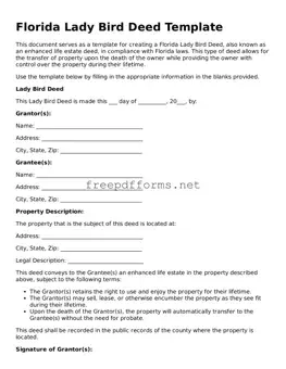 Free Lady Bird Deed Form for Florida State
