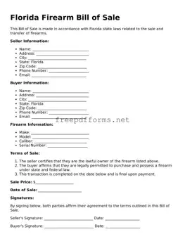 Free Firearm Bill of Sale Form for Florida State