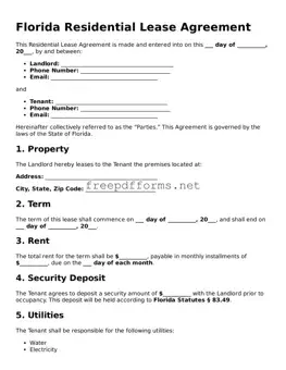 Free Residential Lease Agreement Form for Florida State