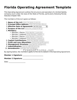 Free Operating Agreement Form for Florida State