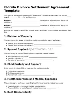 Free Divorce Settlement Agreement Form for Florida State