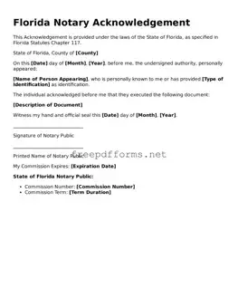 Free Notary Acknowledgement Form for Florida State