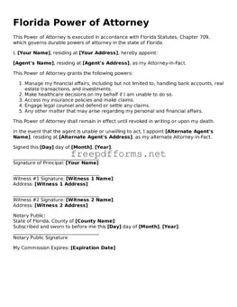 Free Power of Attorney Form for Florida State