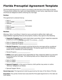 Free Prenuptial Agreement Form for Florida State