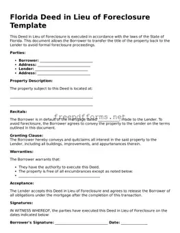 Free Deed in Lieu of Foreclosure Form for Florida State