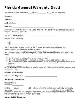 Free Deed Form for Florida State