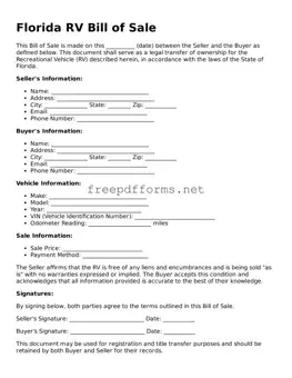 Free RV Bill of Sale Form for Florida State