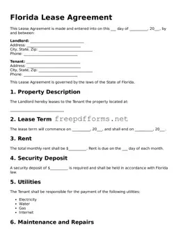 Free Lease Agreement Form for Florida State
