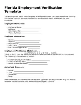 Free Employment Verification Form for Florida State