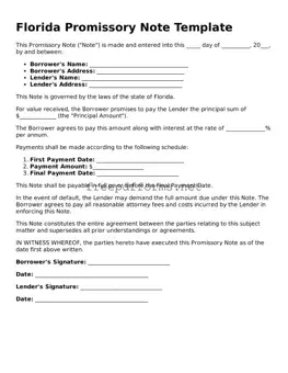 Free Promissory Note Form for Florida State