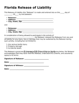 Free Release of Liability Form for Florida State