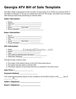 Free ATV Bill of Sale Form for Georgia State