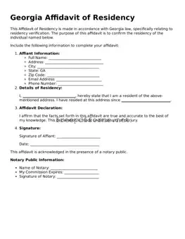 Free Affidavit of Residency Form for Georgia State