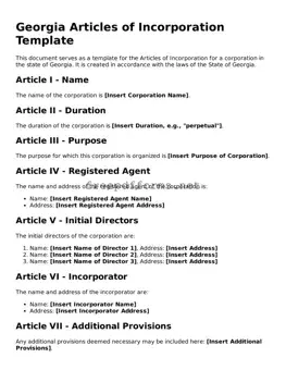 Free Articles of Incorporation Form for Georgia State