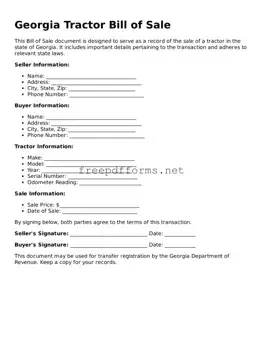 Free Tractor Bill of Sale Form for Georgia State