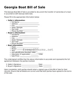 Free Boat Bill of Sale Form for Georgia State
