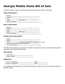 Free Mobile Home Bill of Sale Form for Georgia State