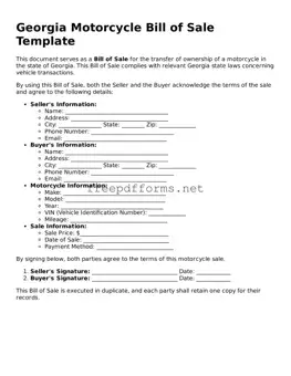Free Motorcycle Bill of Sale Form for Georgia State