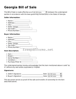 Free Bill of Sale Form for Georgia State