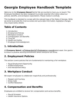 Free Employee Handbook Form for Georgia State