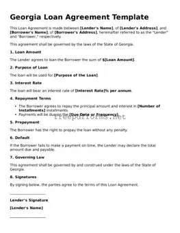 Free Loan Agreement Form for Georgia State