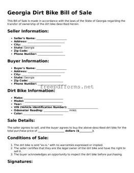 Free Dirt Bike Bill of Sale Form for Georgia State
