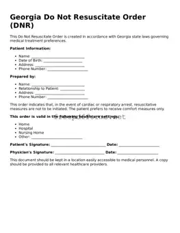 Free Do Not Resuscitate Order Form for Georgia State