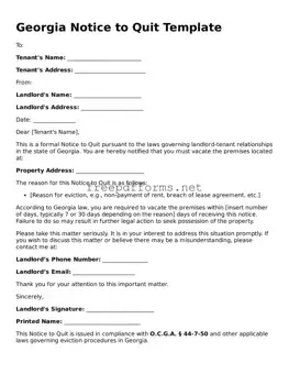 Free Notice to Quit Form for Georgia State