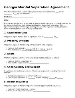 Free Marital Separation Agreement Form for Georgia State