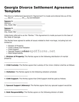 Free Divorce Settlement Agreement Form for Georgia State