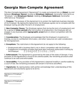 Free Non-compete Agreement Form for Georgia State