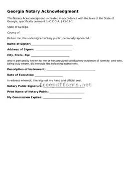 Free Notary Acknowledgement Form for Georgia State