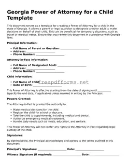 Free Power of Attorney for a Child Form for Georgia State