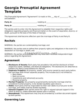 Free Prenuptial Agreement Form for Georgia State