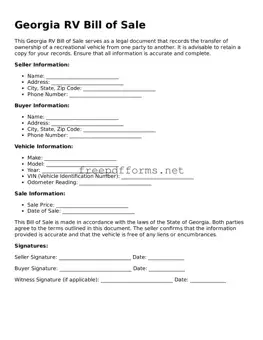 Free RV Bill of Sale Form for Georgia State