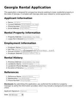 Free Rental Application Form for Georgia State
