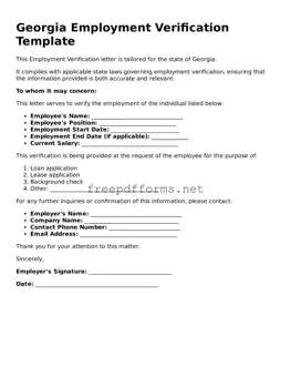 Free Employment Verification Form for Georgia State