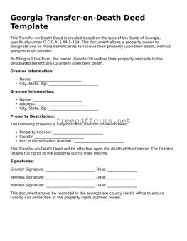 Free Transfer-on-Death Deed Form for Georgia State