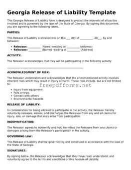 Free Release of Liability Form for Georgia State