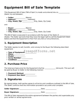 Equipment Bill of Sale Template