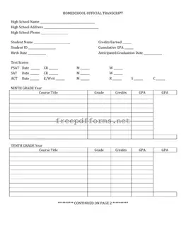 Fill a Valid High School Transcript Template