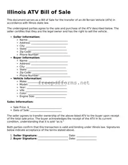 Free ATV Bill of Sale Form for Illinois State