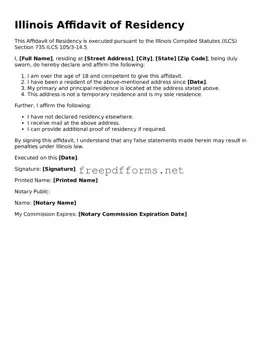 Free Affidavit of Residency Form for Illinois State