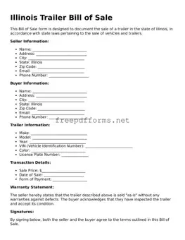 Free Trailer Bill of Sale Form for Illinois State