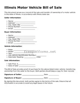 Free Motor Vehicle Bill of Sale Form for Illinois State